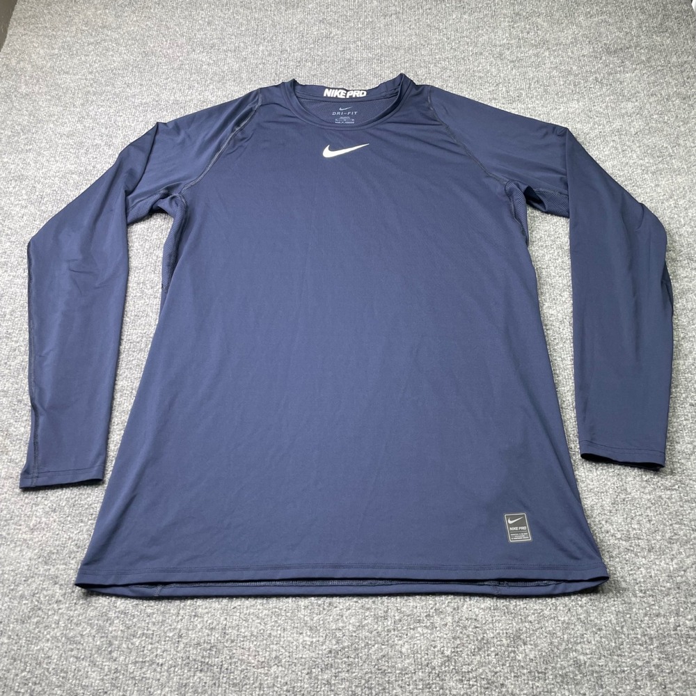 Nike Pro Shirt Mens XL Tall Navy Blue Dri-FIT Long Sleeve Compression Training